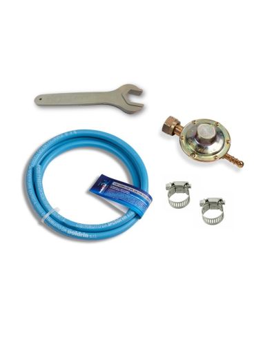 Regulator Kit 1kg 29 mbar FIXED CALIBRATION, cylinder key, two hose clamps and 1.5m of rubber hose